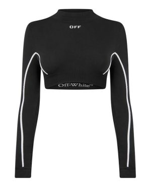 OFF WHITE Long Sleeve Seamless Crop Top - Black