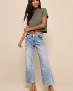 Olivia Light Wash Distressed Mid-Rise Cropped Denim Jeans