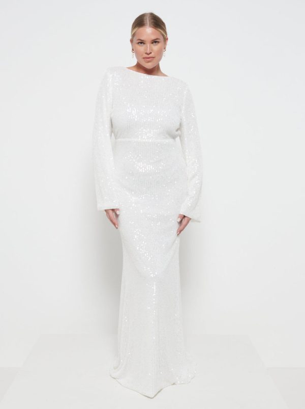 Olivia Sequin Backless Maxi Dress - Ivory, 14