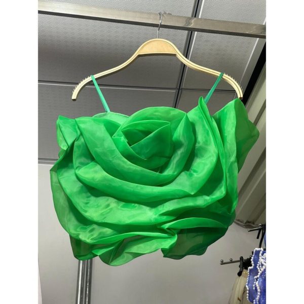 (One Size, green) Summer Women's Camisole Vacation Style Stereoscopic Floral Camisole Tank Top Chic Peplum Short Top
