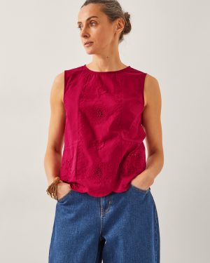 Orla Broderie Tank Top Red