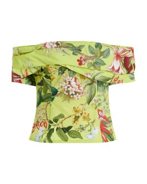 Oscar de la Renta - Exclusive Painted Poppies Cotton Poplin Off-The-Shoulder Top - Multi - US 6 - Moda Operandi