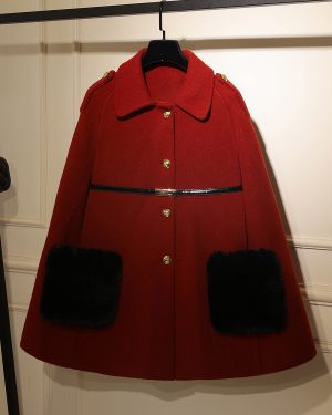 Outerwear For Woman Color Block Turndown Collar Sash Casual Layered Burgundy Wrap Coat