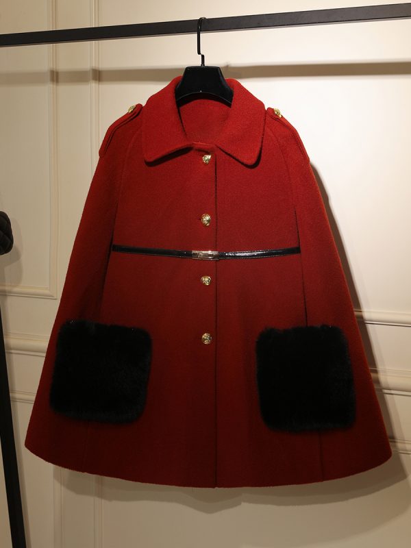 Outerwear For Woman Color Block Turndown Collar Sash Casual Layered Burgundy Wrap Coat