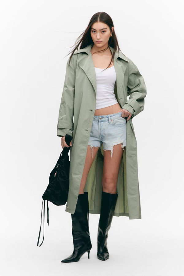 Oversized Belted Nylon Trench Coat