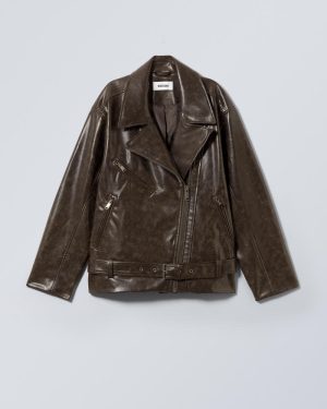 Oversized Faux Leather Biker Jacket