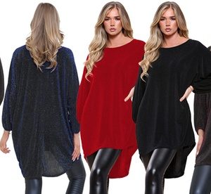 Oversized Shiny Tunic Top, Black and Gold Shimmer, M-L