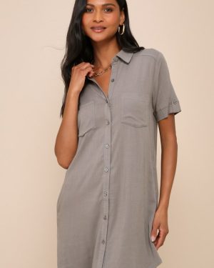 Oxford Comma Olive Green Shirt Dress