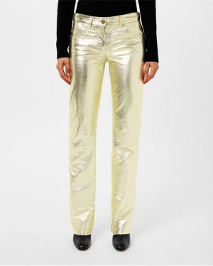 PALM ANGELS Laminated Leather Trousers - Gold