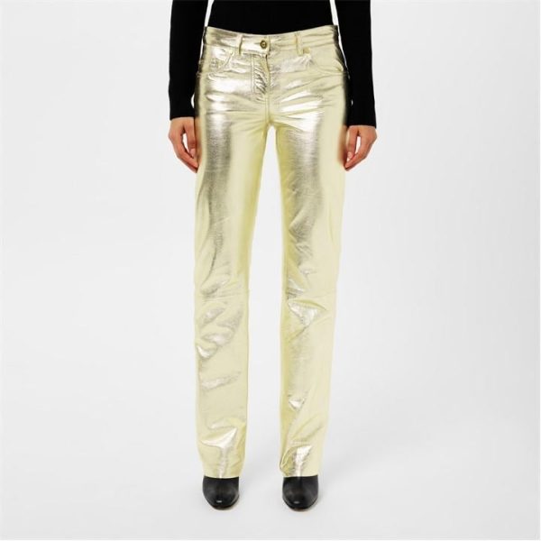 PALM ANGELS Laminated Leather Trousers - Gold