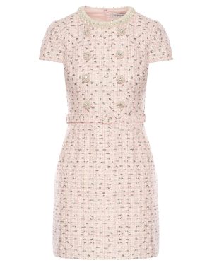 PINK BOUCLE PEARL MINI DRESS - Self-portrait - Woman