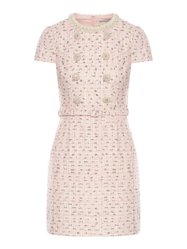 PINK BOUCLE PEARL MINI DRESS - Self-portrait - Woman