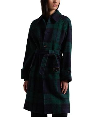 POLO RALPH LAUREN Belted Plaid Herringbone Coat - Green