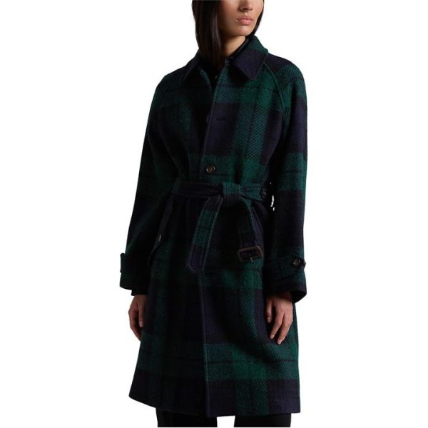 POLO RALPH LAUREN Belted Plaid Herringbone Coat - Green