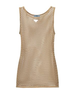 PRADA ABBIGLIAMENTO | Beige mesh cotton tank top | Women | 42