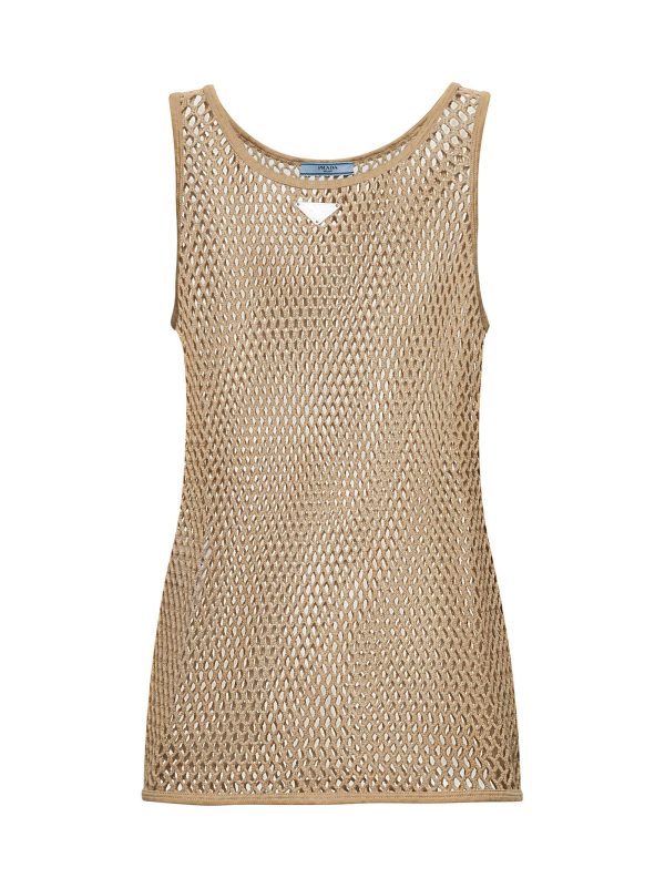 PRADA ABBIGLIAMENTO | Beige mesh cotton tank top | Women | 42