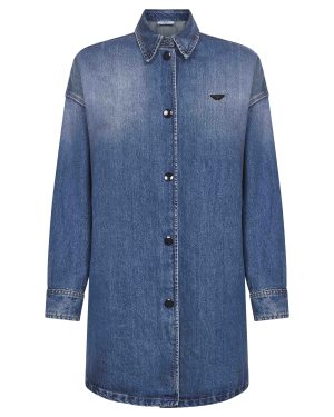 PRADA DENIM | Light blue cotton denim long shirt | Women | 38