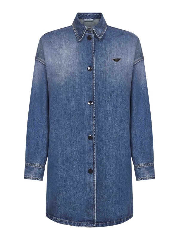 PRADA DENIM | Light blue cotton denim long shirt | Women | 38