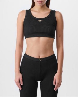PRADA Ribbed Crop Tank Top - Black