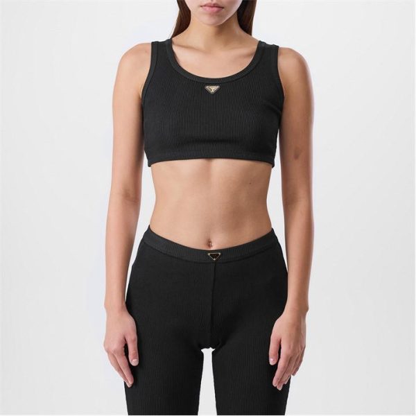 PRADA Ribbed Crop Tank Top - Black