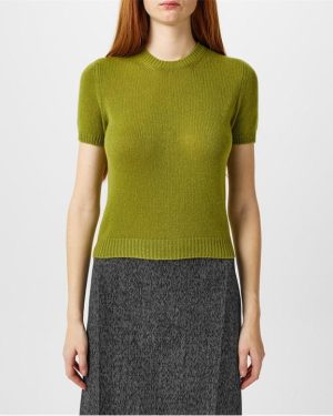 PRADA Short Sleeve Cashmere Knit Top - Green