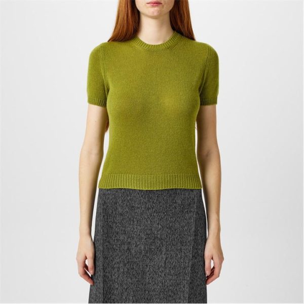 PRADA Short Sleeve Cashmere Knit Top - Green