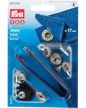 PRYM 622239 Jeans buttons Size 17mm design open top; design STAR antique brass/matt white, 6 pieces
