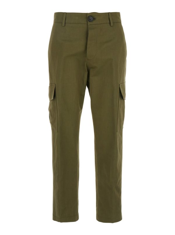 PT Torino Green Pants With Cargo Pockets In Cotton And Linen Blend Woman
