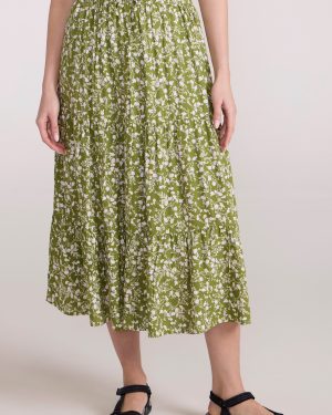 Palermo Womens Tiered Midi Skirt - Green