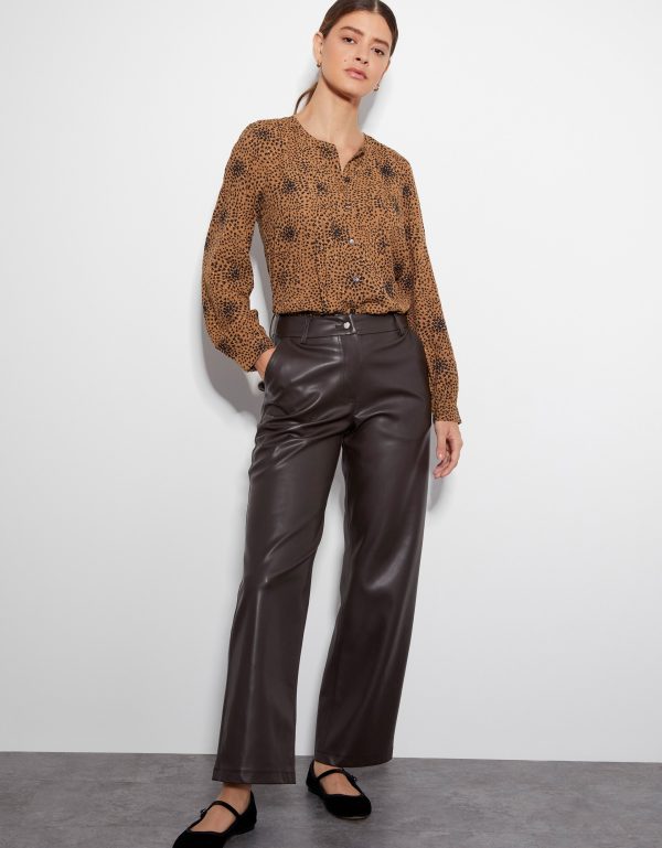 Parker Faux Leather Trousers Brown