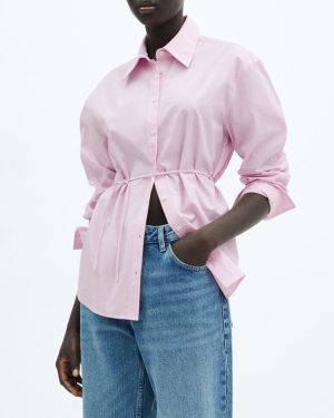 Pastel Pink Striped Bow Blouse
