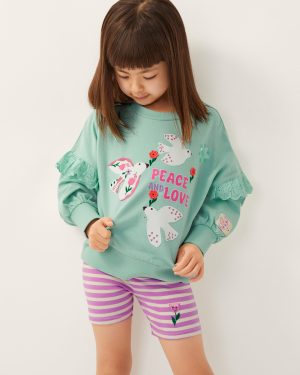 Peace And Love Sweatshirt and Cycle Shorts Set Green