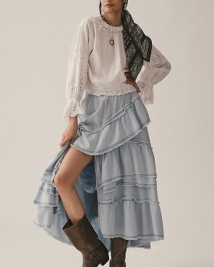 Pilcro Asymmetrical Ruffled Tiered Midi Skirt