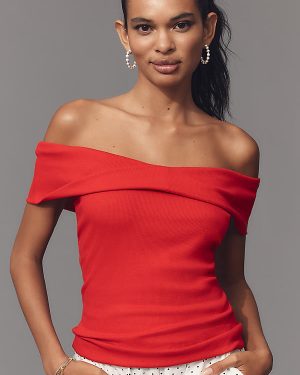 Pilcro Long-Sleeve Off-The-Shoulder Twist Rib Top