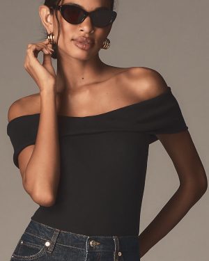 Pilcro Long-Sleeve Off-The-Shoulder Twist Rib Top