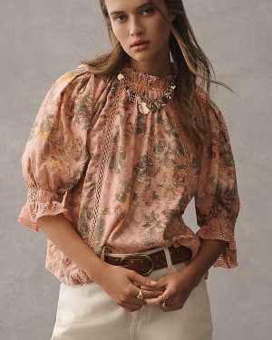 Pilcro Puff-Sleeve High-Neck Blouse