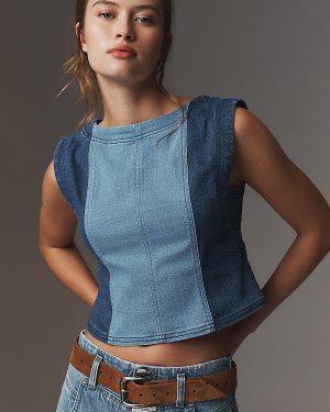 Pilcro Sleeveless Two-Tone Denim Tank Top