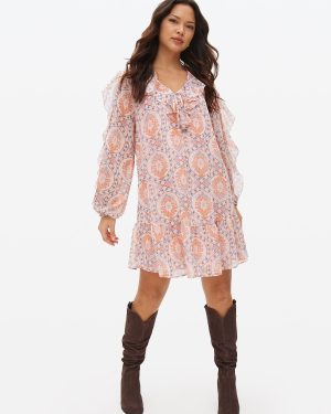 Pink Boho Paisley Print Mini Dress