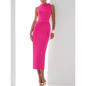 Pink Column Cocktail Dresses Elegant Dress Formal Wedding Guest Ankle Length Sleeveless Halter Neck Nylon with Slit 2025