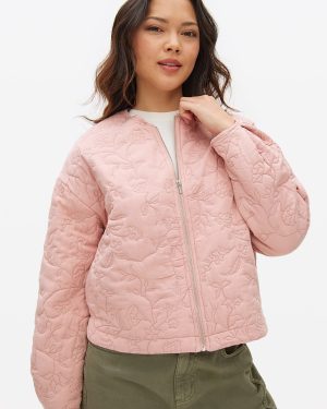Pink Floral Embroidered Bomber Jacket
