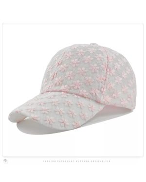 (Pink) Ladies Sun Hat Baseball Cap Woman Summer Hat Breathable Mesh Hat Hollow Flower