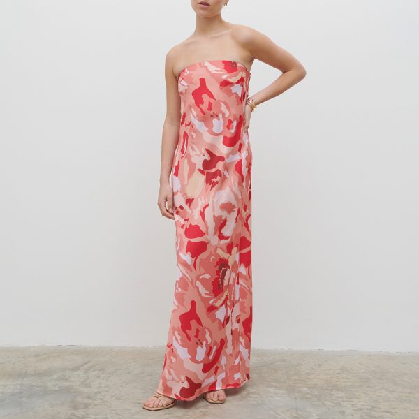 Pink Mlange Printed Heather Bandeau Maxi Dress