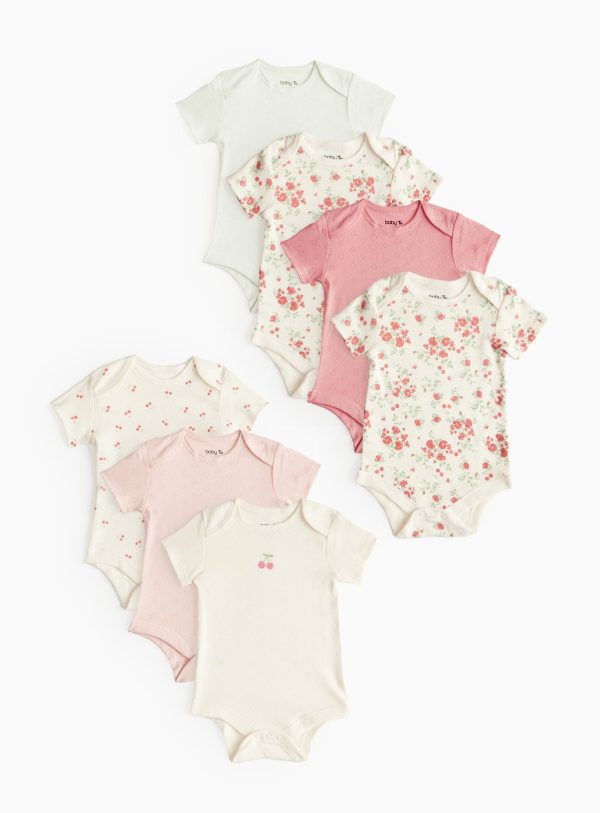 Pink Printed Short Sleeve Bodysuit 7 Pack (Up To 3 Mths) - Tu by Sainsbury's
