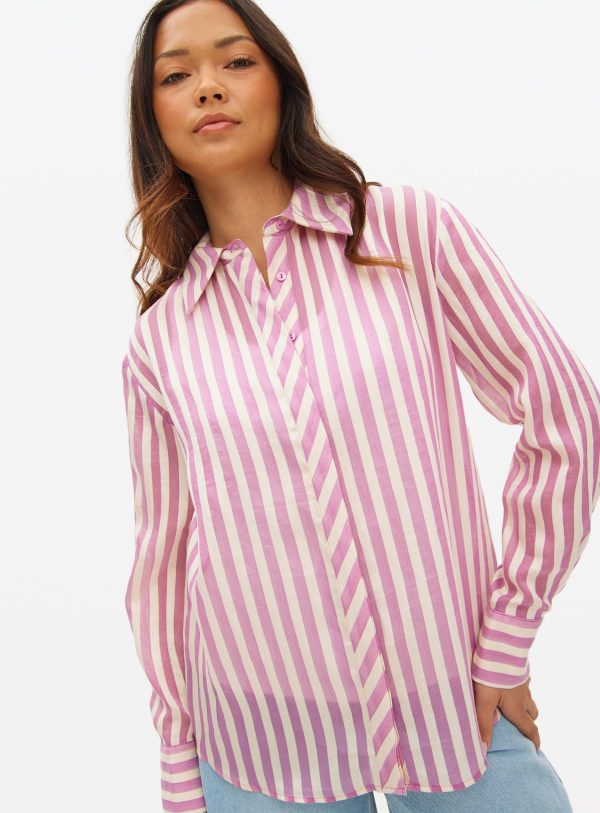 Pink Striped Semi Sheer Shirt