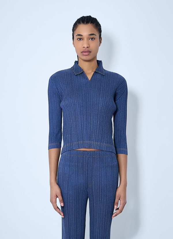 Pleats Please Issey Miyake Pleated Polo Shirt - Woman Tops Blue 5