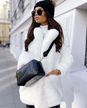 Plush Faux Fur Jackat Winter Eco-friendly Midi Coat For Women 2025