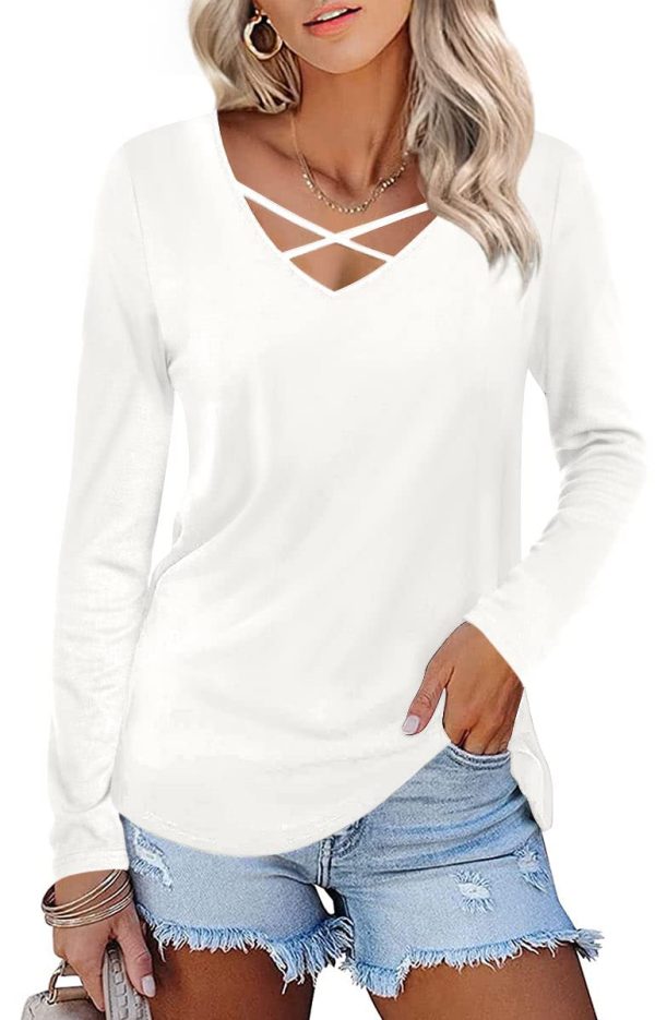 Pluslook Women's Fall Long Sleeve Tunic Tops for Leggings Criss White