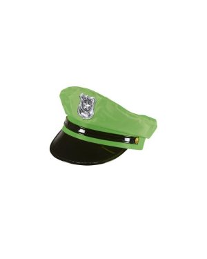 Police Adult Costume Hat Green - neon police hat accessory fancy dress 60s 80s glow party festival fun green