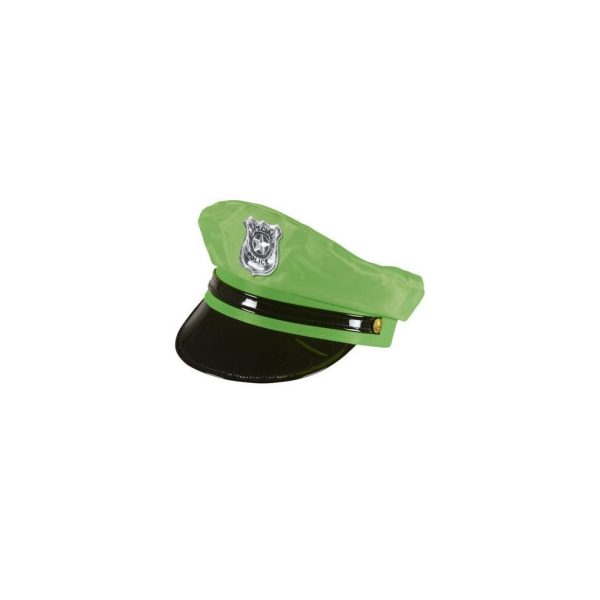 Police Adult Costume Hat Green - neon police hat accessory fancy dress 60s 80s glow party festival fun green