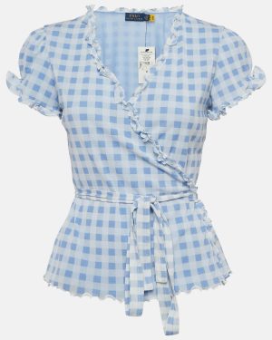 Polo Ralph Lauren Blue Checked Knit Wrap Top M